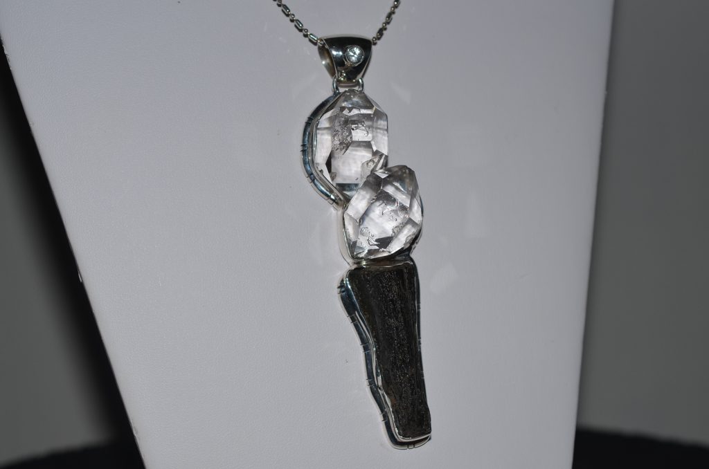 herkimer diamond and moldavite necklace